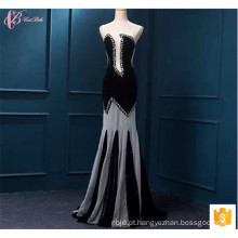 Suzhou Very Sexy Blue Black Red Rhinestone Beaded 100% Algodão Long Mermaid Prom Dress